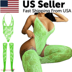 Women Lace Sexy Lingerie Nightwear Babydoll Sleepwear Bodysuit Dress Plus Size (Lingerie Color: Green, Lingerie Size: Small)