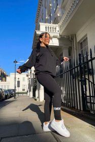 Vetements Hoodie and Legging Lounge Set (Color: black, size: XL)