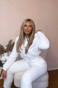 Chic Teddy Borg Cropped Top & Jogger Lounge Set (Color: Off White, size: 4)