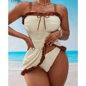 Feminine Fashionable Striped Swimsuit Set (Option: Milky White-M)
