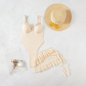 Ladies' Skirts And Jumpsuit Swimwear (Option: Milky White-XL)